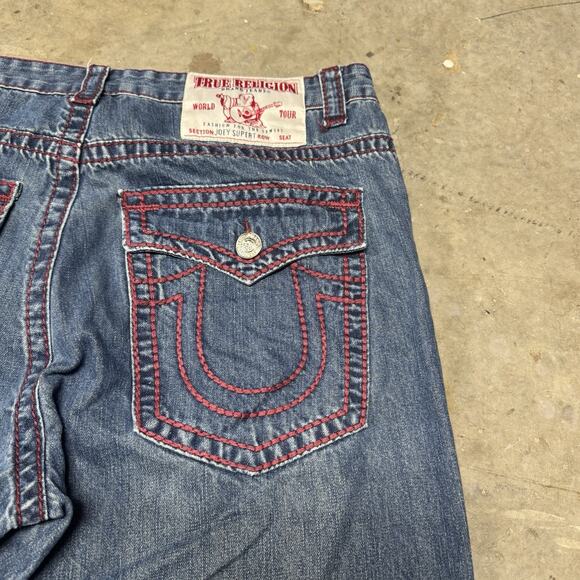 Vintage Mens Red Stitched Joey Super T True Religion Jeans Size 38x31 - Picture 2 of 8